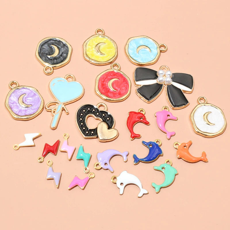 20 Stück Edelstahl Emaille Dolphin Lightning Moon Charms Anhänger für Ohrringe Armband Halskette DIY Schmuck Herstellung Zubehör