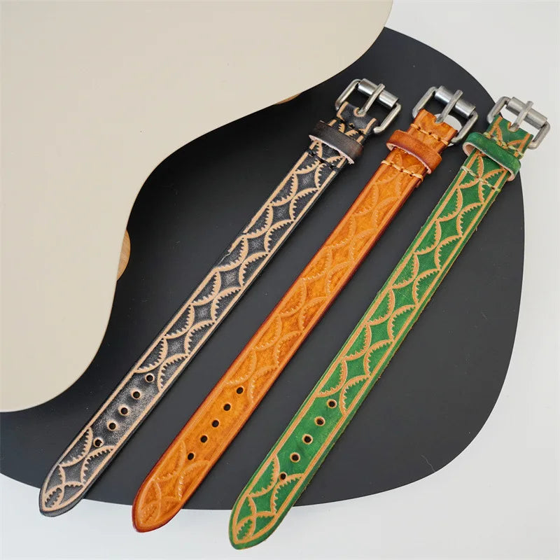 MKENDN Vintage pflanzlich gegerbtes Rindsleder-Manschettenarmband für Männer und Frauen, Punk-Armreif, geriebenes Distressed-Denim-farbiges Armband