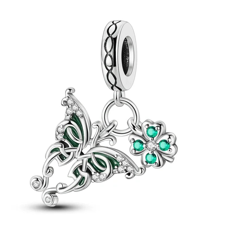 Anhänger aus 925er-Sterlingsilber, grüne Serie, Blumenbaum, Apfel-Anhänger, DIY, feine Perlen, passend für Original-Charms-Armbänder, Damenschmuck, Diy
