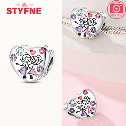 Silber S925 Schwestern Serie Rosa Herz Charme Für Immer Liebe Perlen Fit Original Armband Diy Edlen Schmuck Geschenke für Frauen