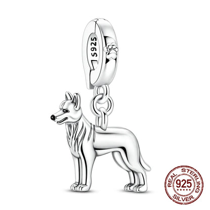925 Sterling Silber 3D Deutscher Schäferhund Charm Passend für Armband 2026 Jahr des Pferdes Mode Tierschmuck für Frauen Mädchen