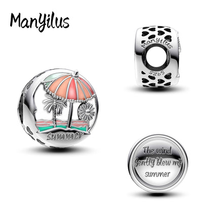 Manyilus S925 Silber Sommer Strand Charm für Original Armband, Tropischer Urlaub Schmuck Anhänger DIY, Urlaubsgeschenk am Meer