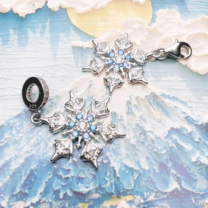 Blauer Stein-Schneeflocken-Anhänger, baumelnder Charm für Frauen, edler Schmuck, romantisches Geschenk, echtes 925er Sterlingsilber
