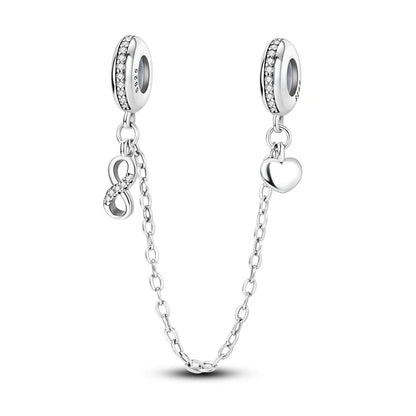 Silber-Charm, 925er-Sterlingsilber, Clip-Charms, Sicherheitsketten-Charm, CZ-Pavé, runde Clip-Perlen, passend für Original-Armbänder, Schmuckherstellung