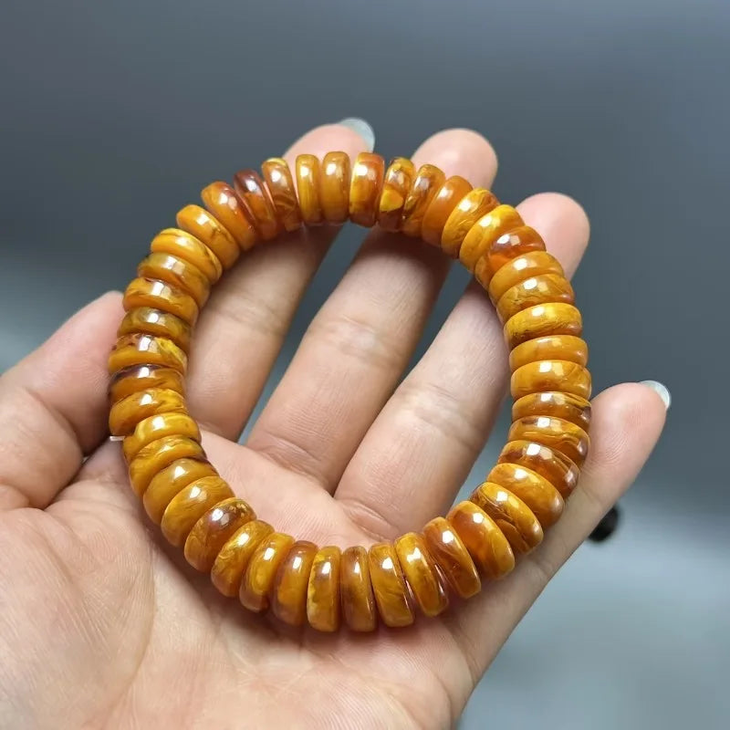 Bernsteinfarbenes Bienenwachs-Perlenarmband, einzelnes Ringzubehör für Herren und Damen