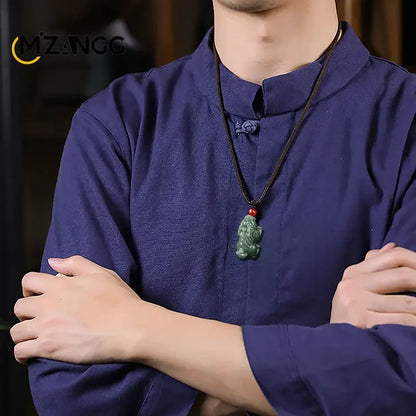 Natürliches altes Material Hetian Jade blaue Jade hand geschnitzte mutige Anhänger Mode Jade ziehen Reichtum Anhänger Männer und Frauen Halskette