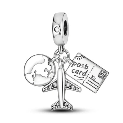 Reisepass-Charms aus 925er-Sterlingsilber, passend für Original-Armbänder, DIY-Flugzeug-Erde-Perlen für die Schmuckherstellung als Geschenk