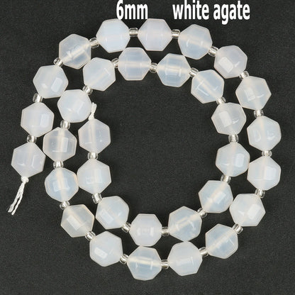 44 Arten weiße Chalcedon-Jade-Achat-Perle, Naturstein, Rondelle-Würfel, facettierte lose Perlen für Schmuckherstellung, Armbänder, Zubehör