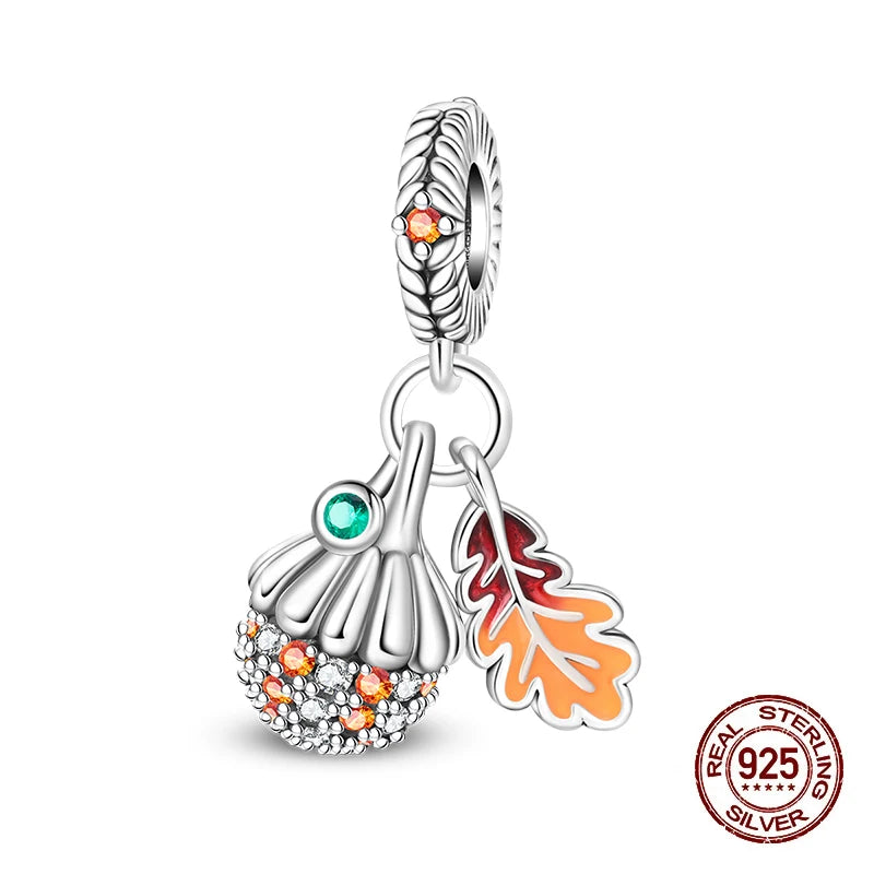 Herbst Neue 925 Sterling Silber Braun Maple Leaf Kürbis Biene Charms Bead Fit 3mm 925 Original Armbänder DIY schmuck Warmes Geschenk