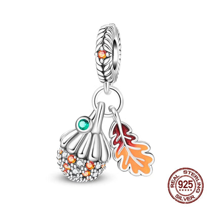 Herbst Neue 925 Sterling Silber Braun Maple Leaf Kürbis Biene Charms Bead Fit 3mm 925 Original Armbänder DIY schmuck Warmes Geschenk