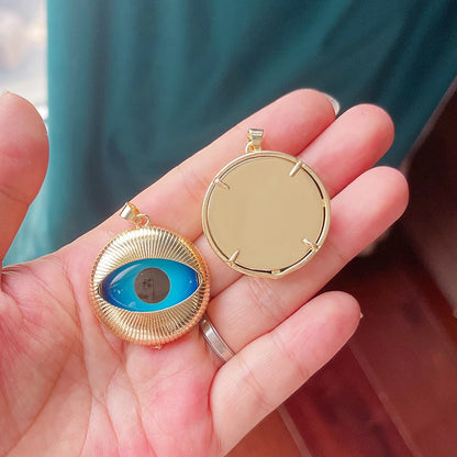 Blaues rundes Herz-Augen-Glücksamulett, türkischer Glücksanhänger, echtes 18 Karat vergoldetes Halsketten-Armband, Schmuckzubehör, S52