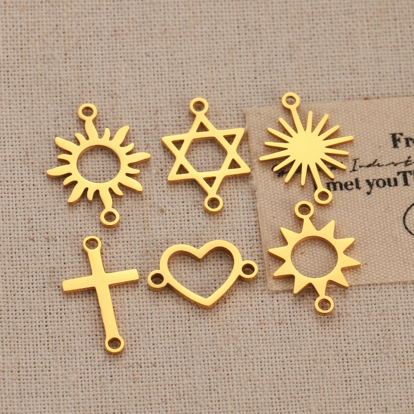 5Pcs Hohl Stern/Mond/Sonne Doppel Loch Charme Edelstahl Halskette Armband Anhänger DIY Link Stecker Schmuck machen Liefert