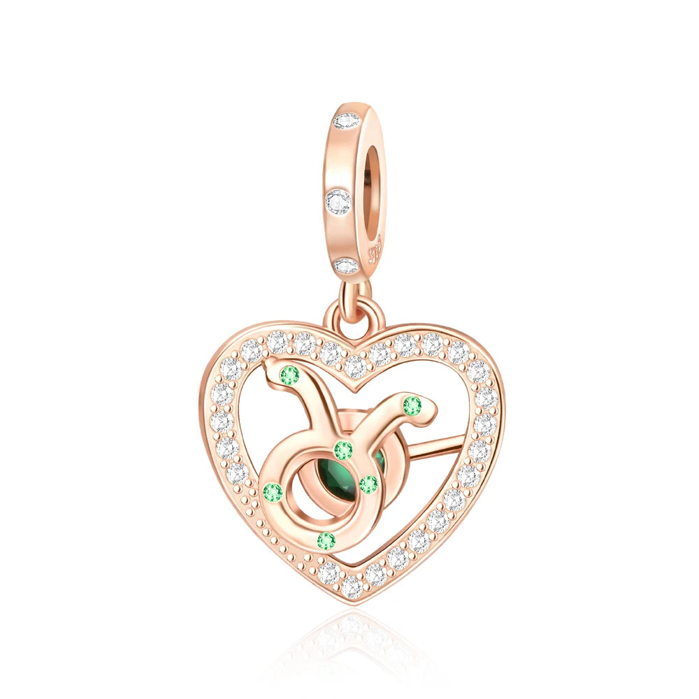 Roségold-Serie, 925er-Sterlingsilber, Zwölf Sternbilder, Halbmondkrone, High-Heel-Charm, passend für DIY-Armbänder, Halsketten, Geschenke
