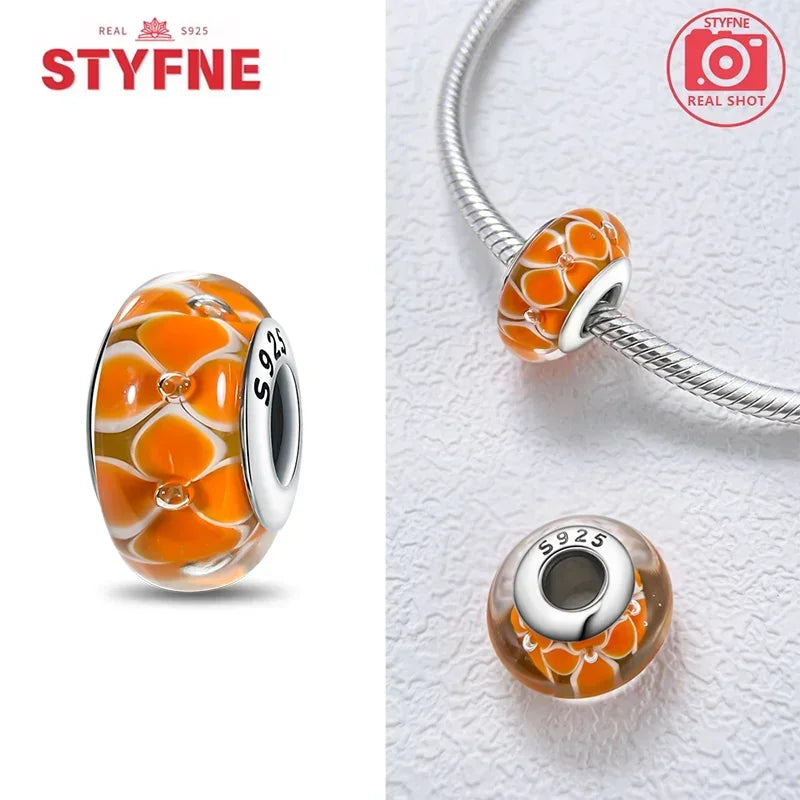 Echtes Sterlingsilber 925, Blumen-Charms, Glas, neue Original-Perle, bunt, Murano, passend für Original-Armbänder, DIY für Frauen, Schmuck, Geschenke