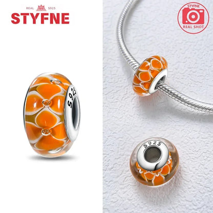 Echtes Sterlingsilber 925, Blumen-Charms, Glas, neue Original-Perle, bunt, Murano, passend für Original-Armbänder, DIY für Frauen, Schmuck, Geschenke