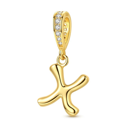 Golden Series Funkelnder Elefanten-Anhänger aus 925er-Sterlingsilber und 26 englische Alphabet-Anhänger, passend für Armbänder, exquisites Geschenk