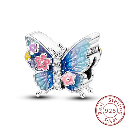 Frühling Charms Perlen Anhänger 925 Sterling Silber Blume Schmetterling Libelle Pilz Charms Fit Armband Frau Mann DIY Schmuck