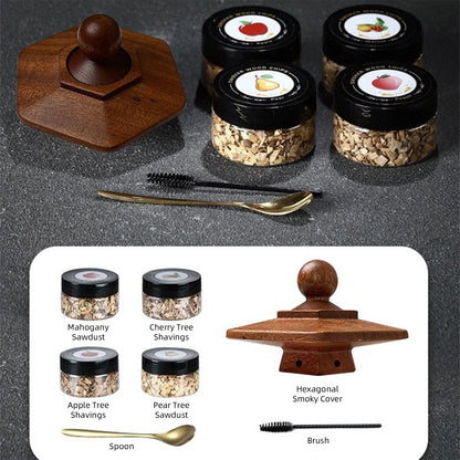 Räucher-Set mit Glasplatte, Cocktail-Räucher-Set mit 4 Holzspäne, Barkeeper-Zubehör für Whisky-Getränke, Raucher-Geschenkset für Männer