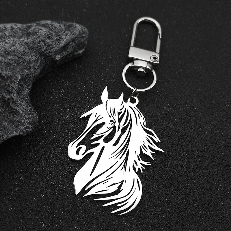 Hiphop Pferd Pony Kopf Tier Schlüsselbund Für Frauen Männer Edelstahl Gold Silber Farbe Männliche Tasche Charme Schlüsselring Schmuck Geschenke