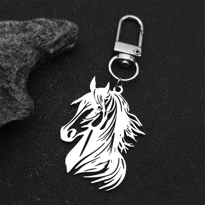 Hiphop Pferd Pony Kopf Tier Schlüsselbund Für Frauen Männer Edelstahl Gold Silber Farbe Männliche Tasche Charme Schlüsselring Schmuck Geschenke