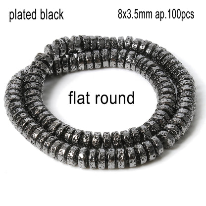 Schwarze vulkanische Lavagesteinperlen, Mineralperlen, Charms, Rohrwürfel, runde geometrische Formperlen für Schmuckherstellung, DIY-Armband