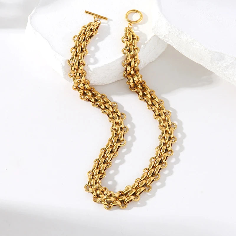 GANEMLY 316L Edelstahl Gold Farbe Gewebte Kette Halskette Für Frauen Mode Hals Kette Kragen Wasserdicht Schmuck Geschenk