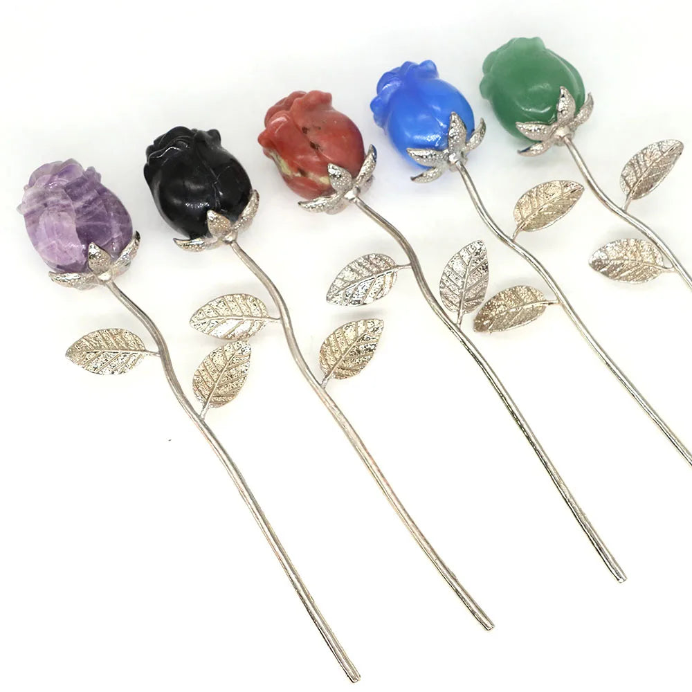 Kristall geschnitzte Rose Blume Naturstein Amethyst Quarz Edelstein Handwerk Party Home Dekoration Valentinstag Hochzeit Gast Geschenke