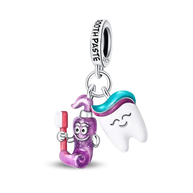 Klassische Krankenwagenperlen und Pillen-Stethoskop-Medizinbox aus 925er-Sterlingsilber, baumelnder Charm, passend für Armbänder, Krankenschwester-Tag-Anhänger, Geschenke