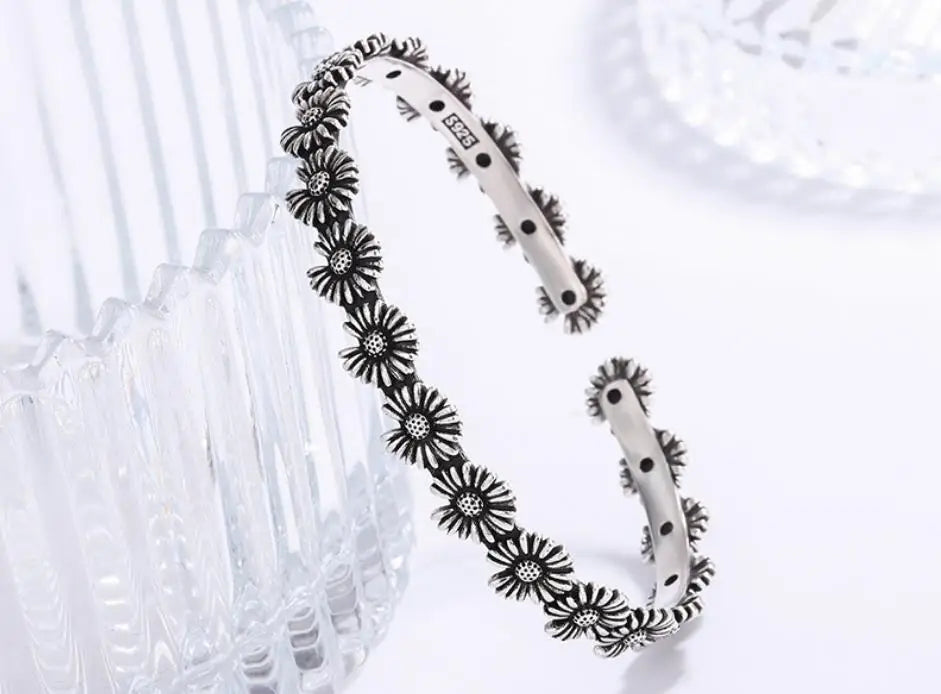 Sole Memory Vintage süße Chrysantheme 925er Sterlingsilber, größenverstellbare Öffnungsarmband für Frauen, Luxus-Schmuck, Geschenk BR344