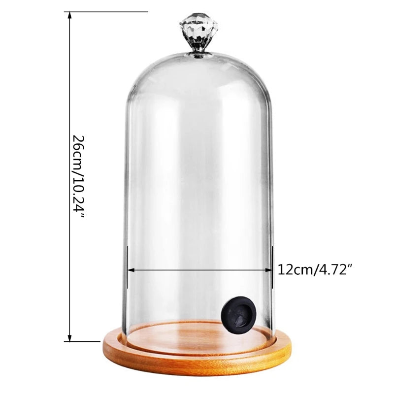 Kunststoff Rauchen Cloche Haube Molekulare Küche Lebensmittel Dome Abdeckung Deckel mit Gummi Löcher Holz Basis für Cocktail Kuchen Getränke T21C