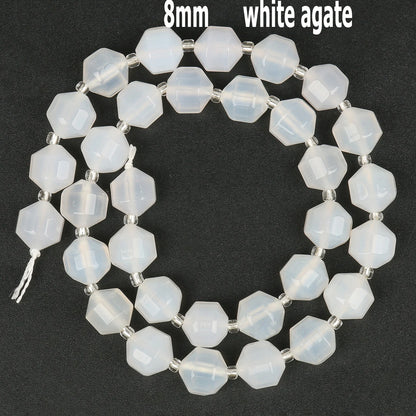 44 Arten weiße Chalcedon-Jade-Achat-Perle, Naturstein, Rondelle-Würfel, facettierte lose Perlen für Schmuckherstellung, Armbänder, Zubehör