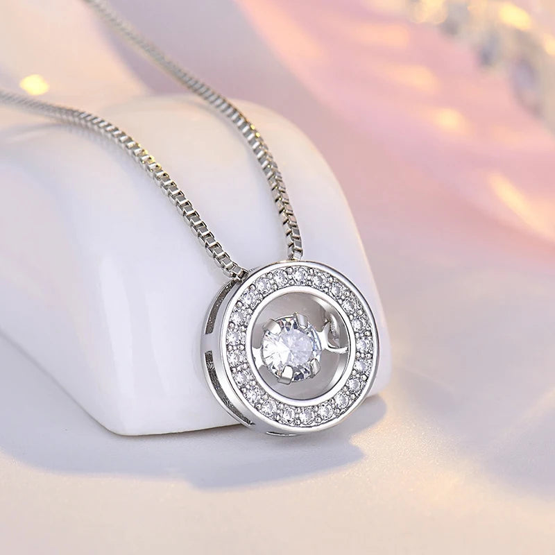 Neue Mode Runde Drehbare Tanz Zirkon Anhänger Halsketten Frauen 925 Sterling Silber Schmuck Strass CZ Halsband Kostenlose Lieferung