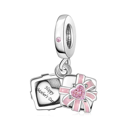 Charm-Anhänger aus 925er-Sterlingsilber mit Oktopusperlen und Stammbaum und Herz, passend für Schlangenarmband, Boutique-Halskette, rosa Anhänger, Geschenk