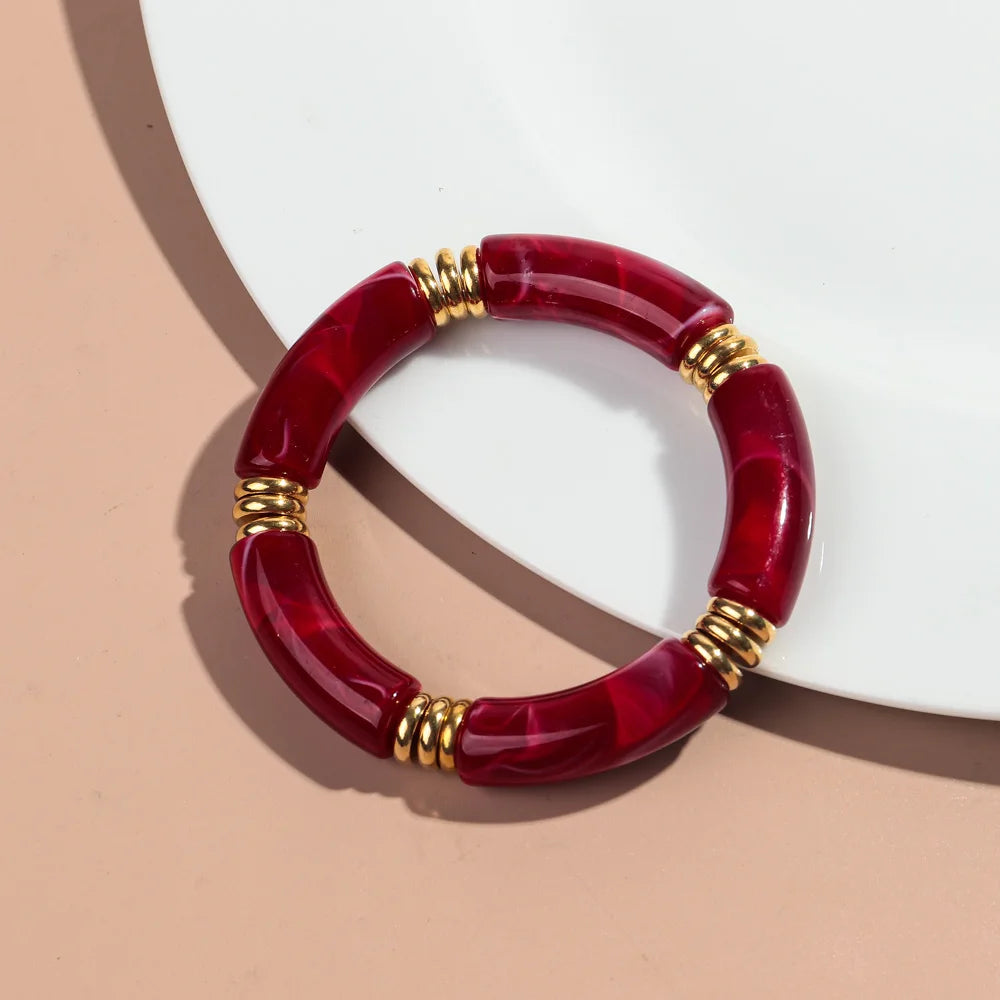 Vintage Chunky Bamboo Elbow Acrylic Bracelets for Women Men Rock Punk Stretch Large Curved Tube Stacking Bangle Couple Jewelry Gifts