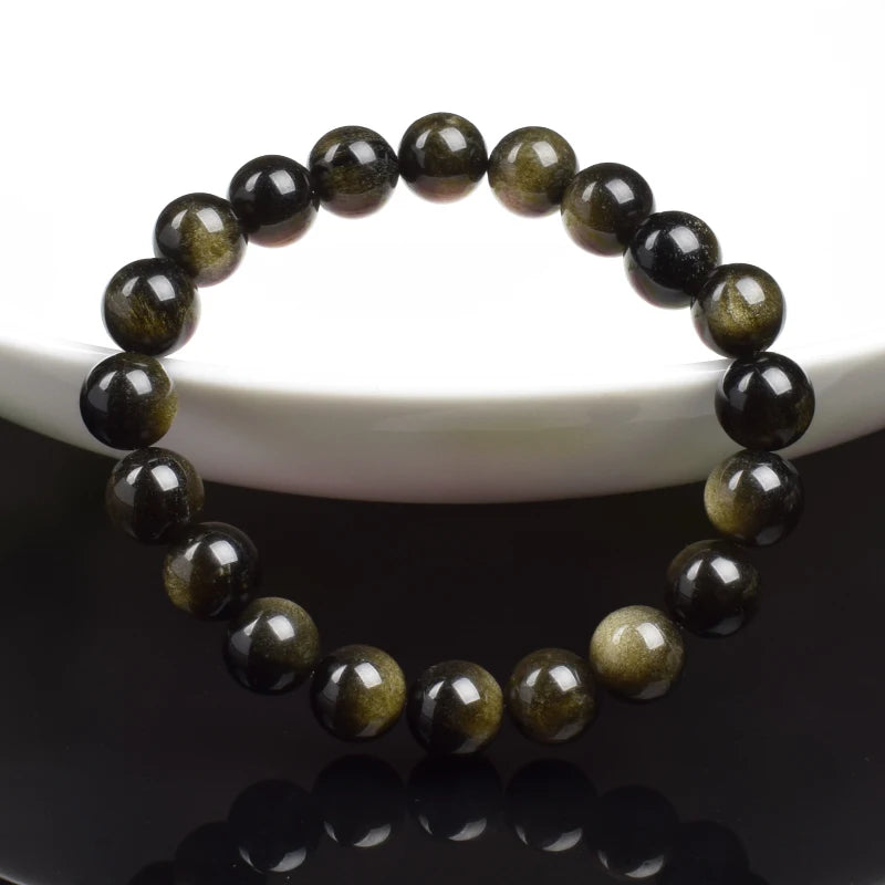 Natürliche Goldene Obsidian Stein Perlen Armband Männer Frauen Goldene Licht Regenbogen Obsidian Rohstein Runde Perle Natürliche Energie Schmuck
