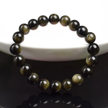 Natürliche Goldene Obsidian Stein Perlen Armband Männer Frauen Goldene Licht Regenbogen Obsidian Rohstein Runde Perle Natürliche Energie Schmuck