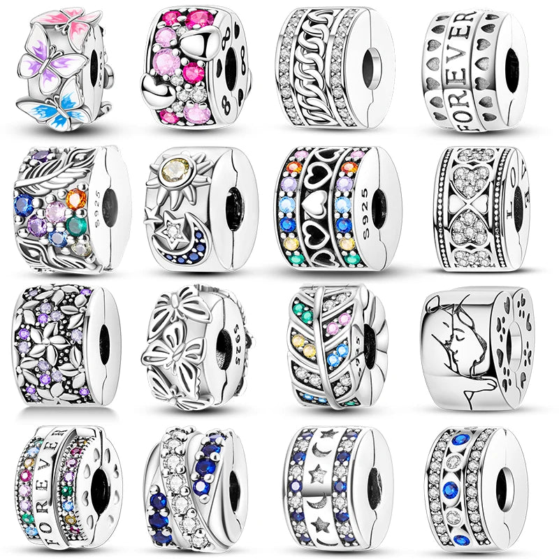 Katze Schmetterling Gänseblümchen CZ Pave Clip Charms Positionierung Schnalle 925 Sterling Silber Silikon Spacer Perlen passen Original Racelet DIY