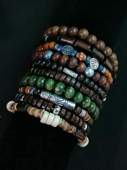 Khaki Tree 10Pcs/Set Black Wrap Woven Fashion Handmade Men Bracelets Male Women Leather Bracelets Men Bangle Wholesale Jewelry