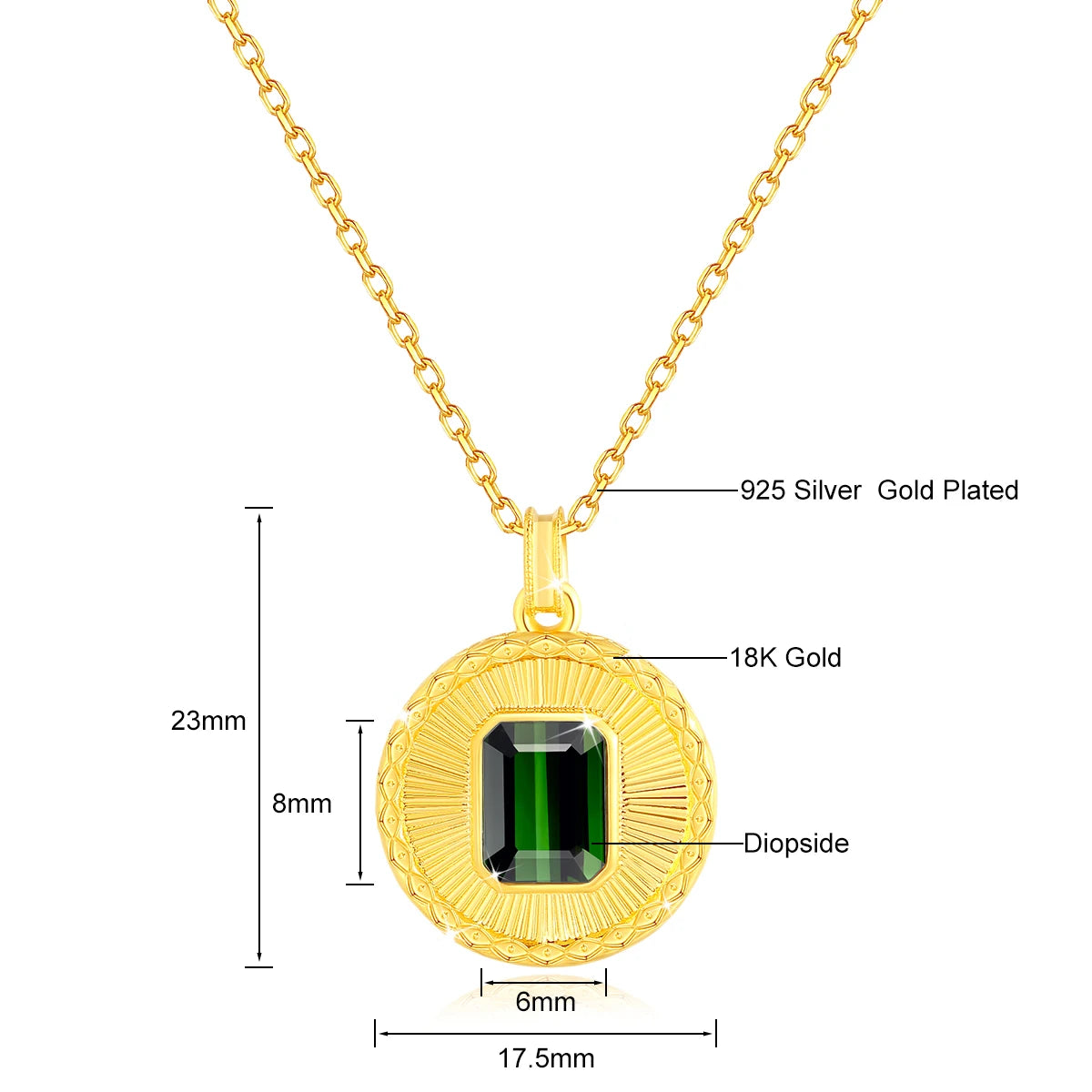 925 Silber 18k Gold Transluzenter Edelstein-Anhänger Halskette Retro Sonnenschein-Design und Modischer Schmuck für Frauen Party-Geschenke