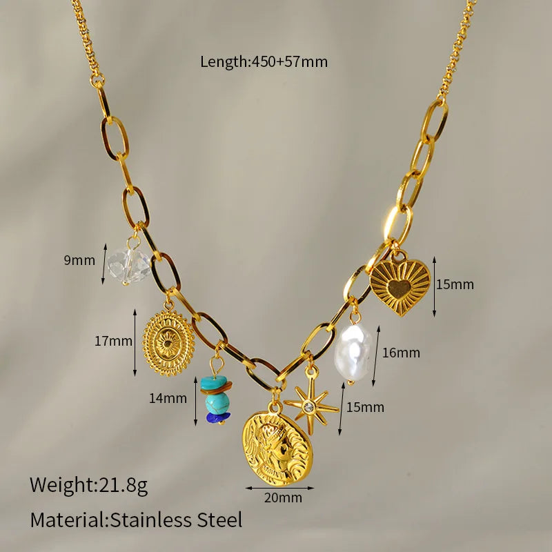 EILIECK 316L Edelstahl Sonne Herz Blume Anhänger Halskette 18K vergoldet Zubehör Charme handgemachten Schmuck für Frauen Mädchen