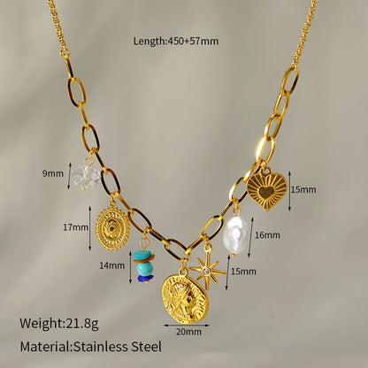 EILIECK 316L Edelstahl Sonne Herz Blume Anhänger Halskette 18K vergoldet Zubehör Charme handgemachten Schmuck für Frauen Mädchen