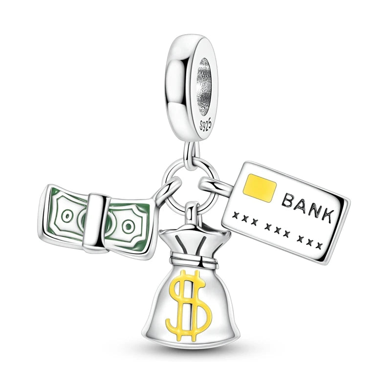 Glücksbringer aus 925er-Sterlingsilber, Geldbaum, glückliche Katze, Gott des Reichtums, Dollar-Schatz-Charm, passend für DIY-Armbänder, Halsketten, viel Glück, Wunschgeschenk