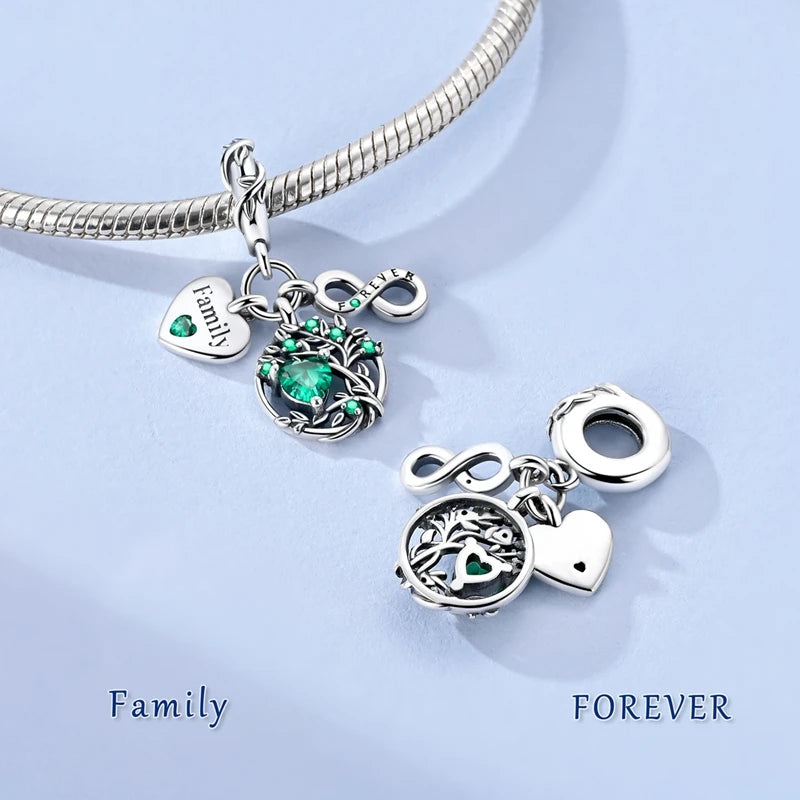 Anhänger aus 925er-Sterlingsilber, grüne Serie, Blumenbaum, Apfel-Anhänger, DIY, feine Perlen, passend für Original-Charms-Armbänder, Damenschmuck, Diy