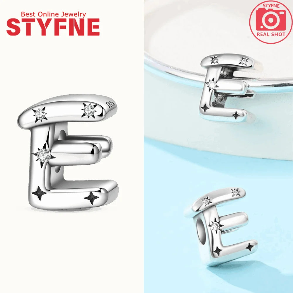 Charms aus 925er Silber, Buchstaben-Serie, Sternenlicht-Buchstaben, glänzende Zirkon-Perlen, passend für Armbänder, Zubehör, Schmuckherstellung, edler Schmuck, Geschenk
