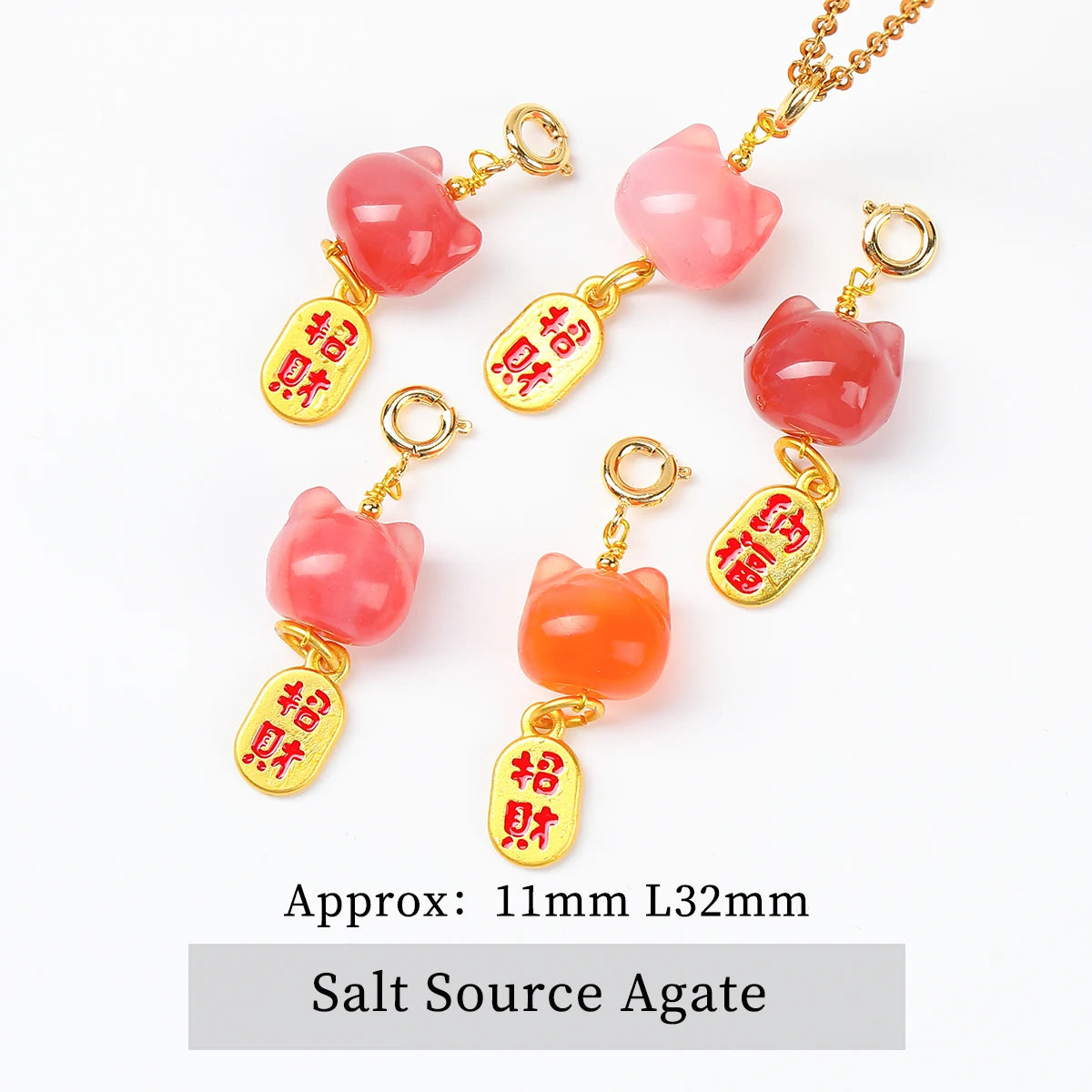 1 Stück Naturstein Salzquelle Achat geschnitzt Cartoon Katze Anhänger niedliche Charms für Schmuckherstellung DIY Armband Halskette Zubehör