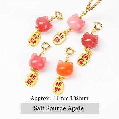 1 Stück Naturstein Salzquelle Achat geschnitzt Cartoon Katze Anhänger niedliche Charms für Schmuckherstellung DIY Armband Halskette Zubehör