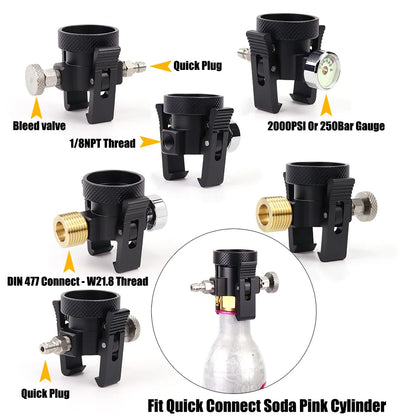 Quick Connect Soda Pink CO2-Tankzylinder (Terra DUO Art), Nachfülladapter, Ein/Aus-Adapter mit Entlüftungsventil, Messgerät DIN477
