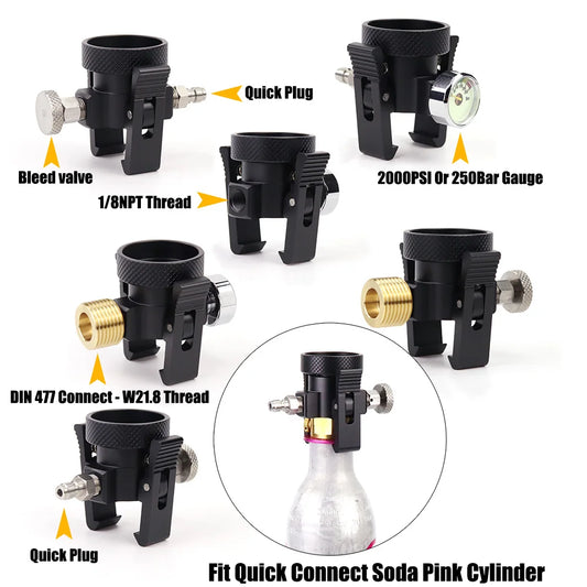 Quick Connect Soda Pink CO2-Tankzylinder (Terra DUO Art), Nachfülladapter, Ein/Aus-Adapter mit Entlüftungsventil, Messgerät DIN477