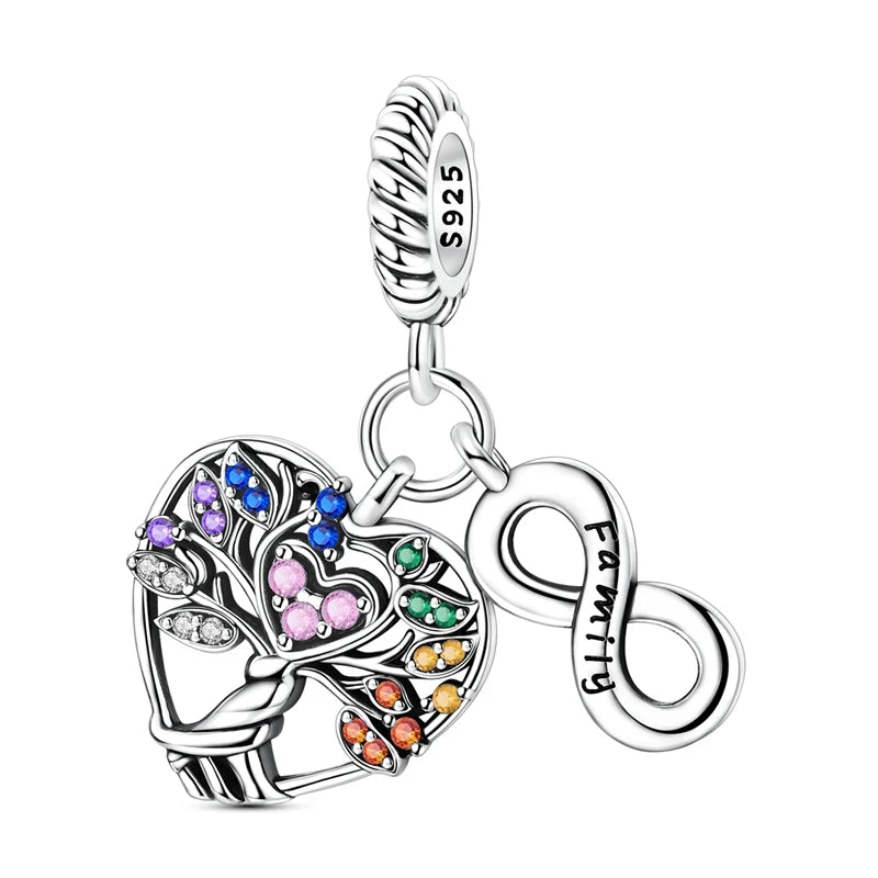 Original 925 Sterling Silber Perlen-Charm mit Buntem Zirkon, Unendlichkeits-Anhänger im Familienstammbaum-Design, Passend für Original-Armbänder, DIY-Geschenk für Frauen