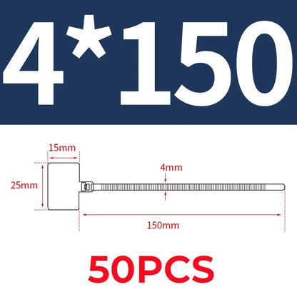 50 Stück weiße Nylon-Kabelbinder 3x100mm 4x150mm 4x200mm mit Etiketten, selbstsichernde Schlaufen, Kunststoff-Isolierung für Netzwerkkabel